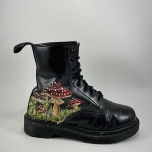 Dr Martens Doc Combat Boots Painted Mushrooms Fly Agaric Womens Size 7, Mens 6